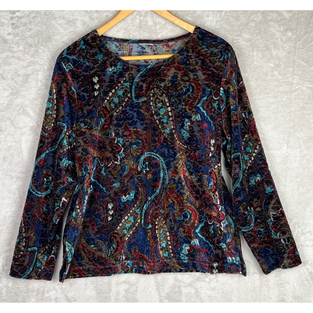 Bonworth Womens Paisley Velvet Burnout Top PS Small Fairy Whimsigoth Boho Y2K